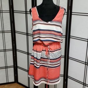 Coral multi stripe sleeveless dress